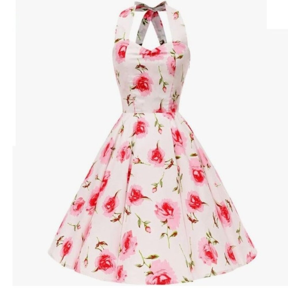 Women's Dress Retro Vintage Swing 1950's Short Sleeve Floral Print